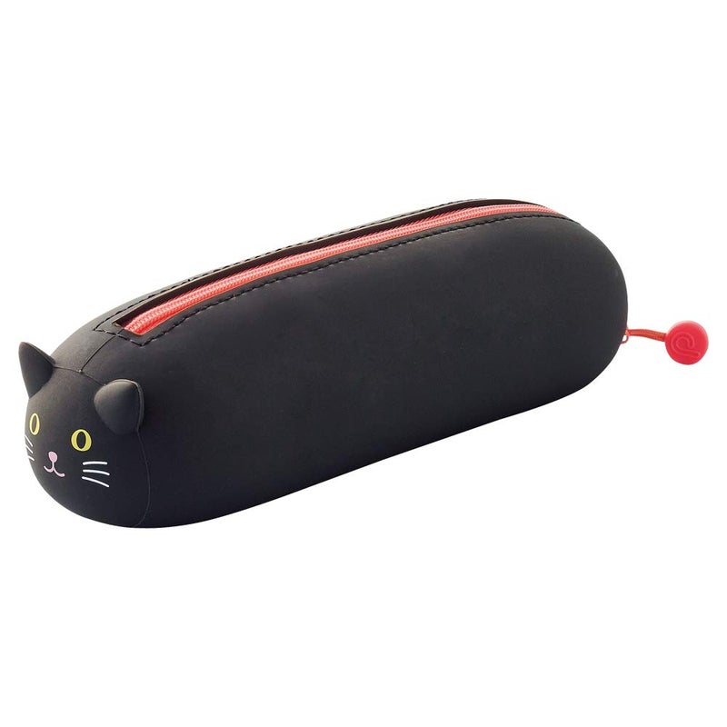 LIHIT LAB حقيبة أقلام LIHIT LAB PuniLabo بسحاب، أفقية، 2.5" x 7.9"، قطة سوداء (A7781-3)، قلم: 2.5" x 7.9" x 2.4" - Image 1